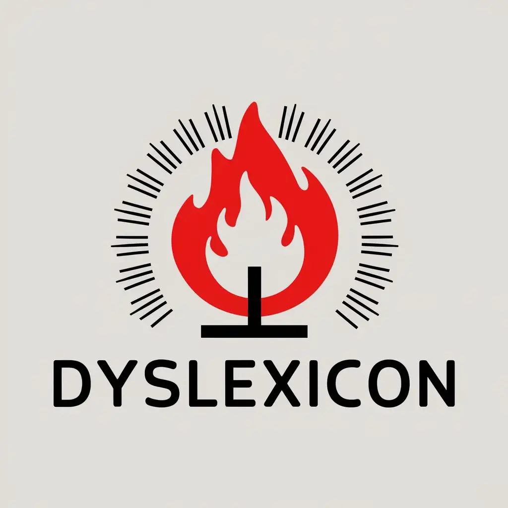 a vector logo design,with the text "dyslexicon", main symbol:fire,Moderate,clear background