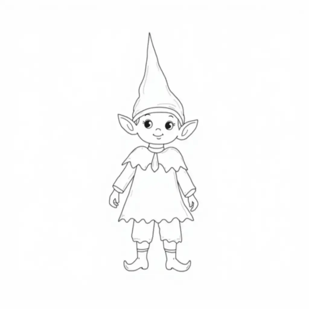 Simple-Line-Drawing-of-a-PointyHat-Elf-for-Kids-Coloring-Page