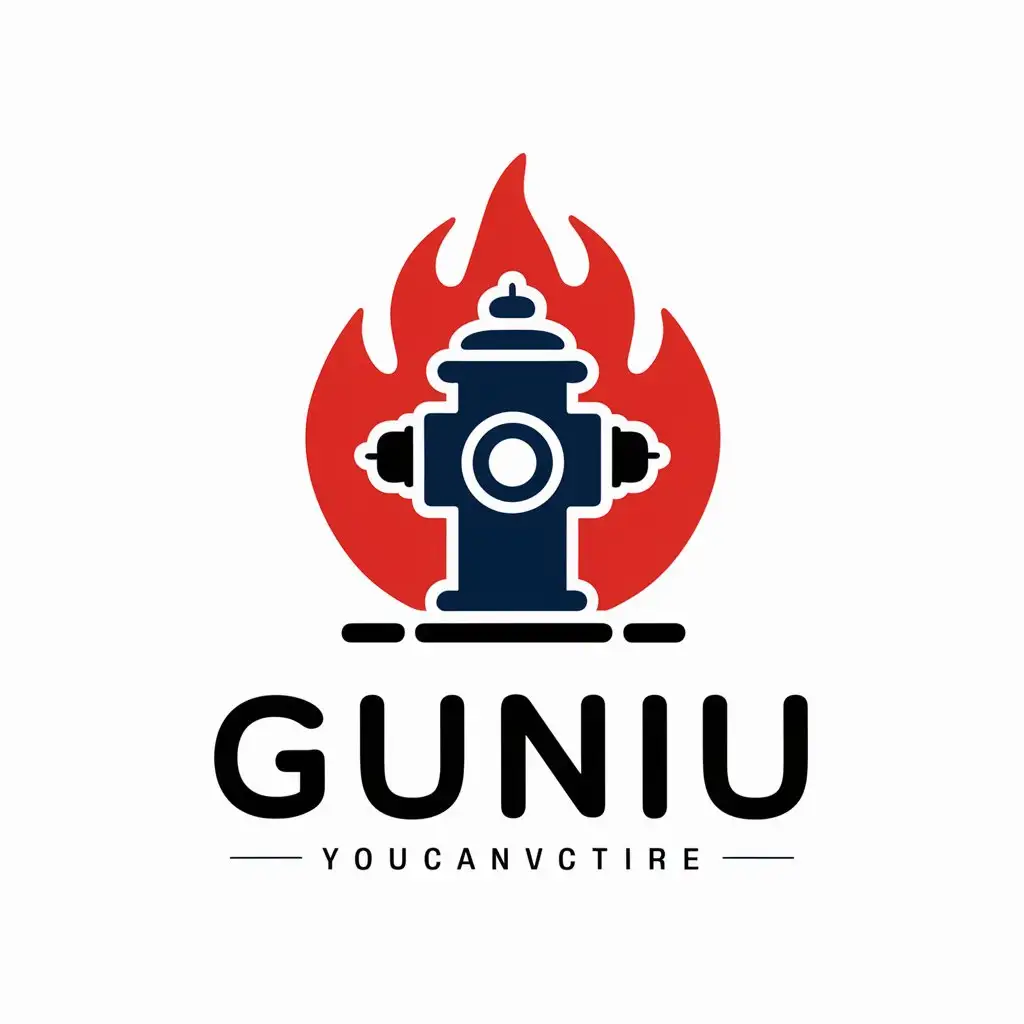 LOGO-Design-For-GUNIU-Fire-Theme-with-Fire-Hydrant-and-Safe-in-Red-and-Blue