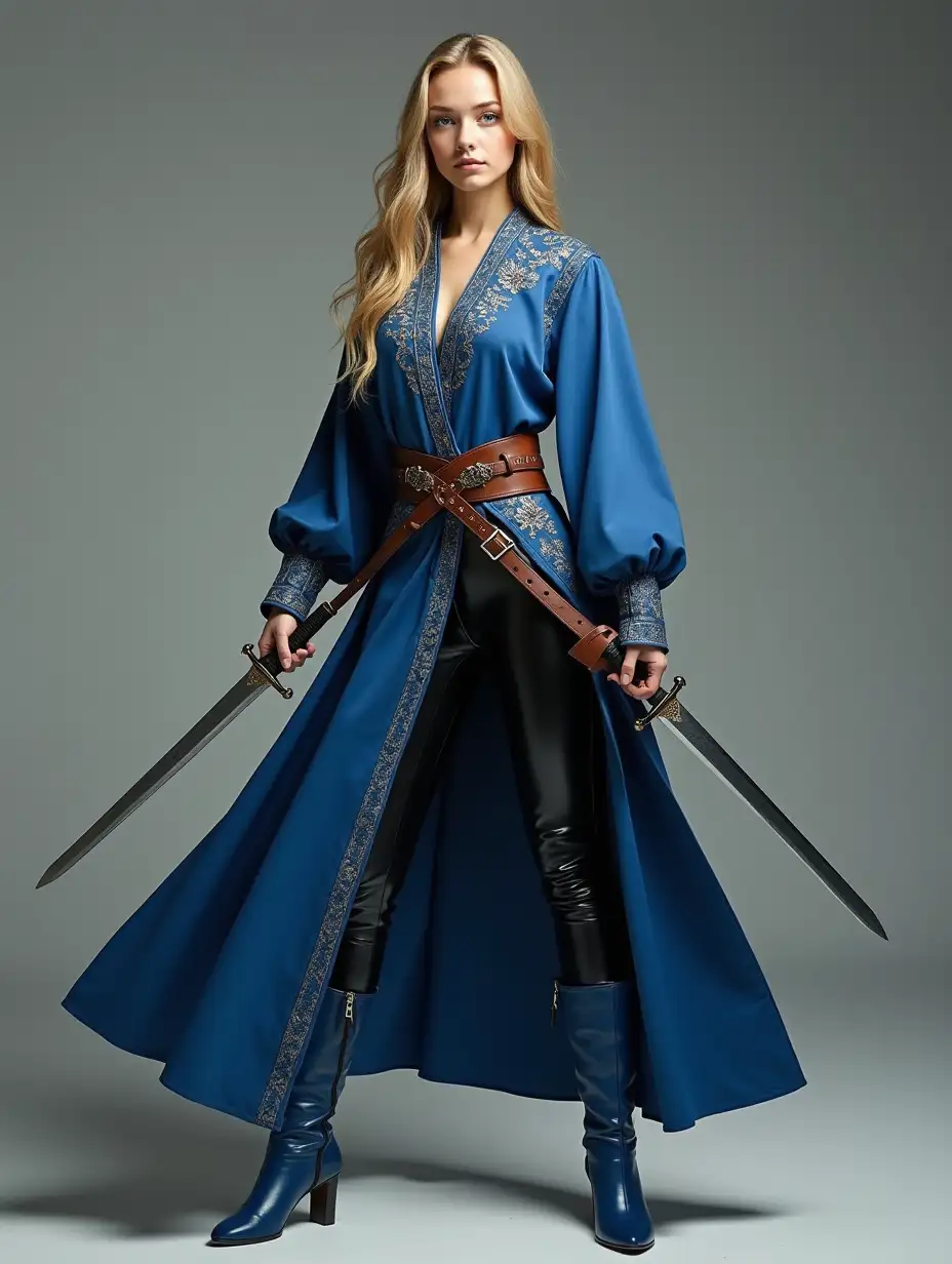 Young-Female-Warrior-in-Embroidered-Blue-Robes-Wielding-Two-Short-Swords