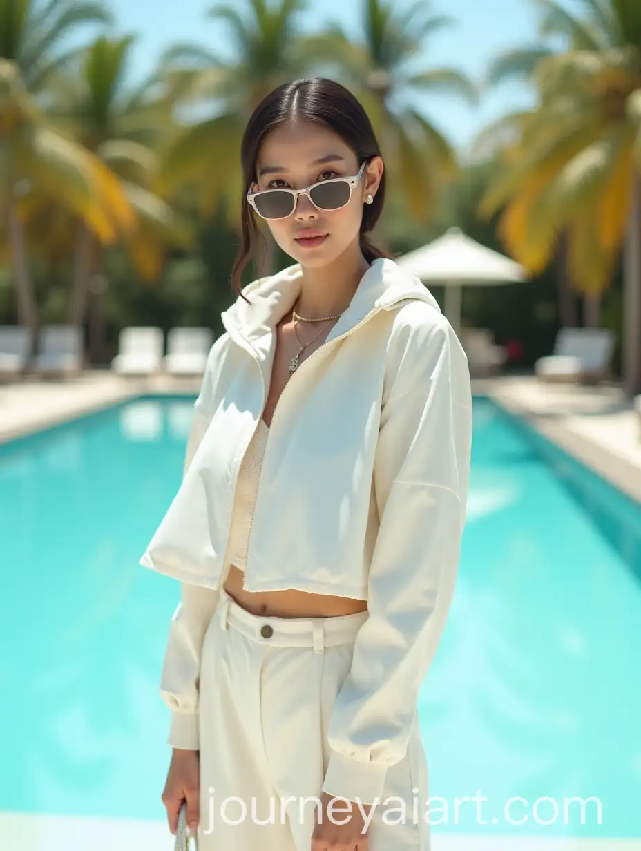 Elegant-Asian-Model-in-White-Windbreaker-at-Luxury-Poolside