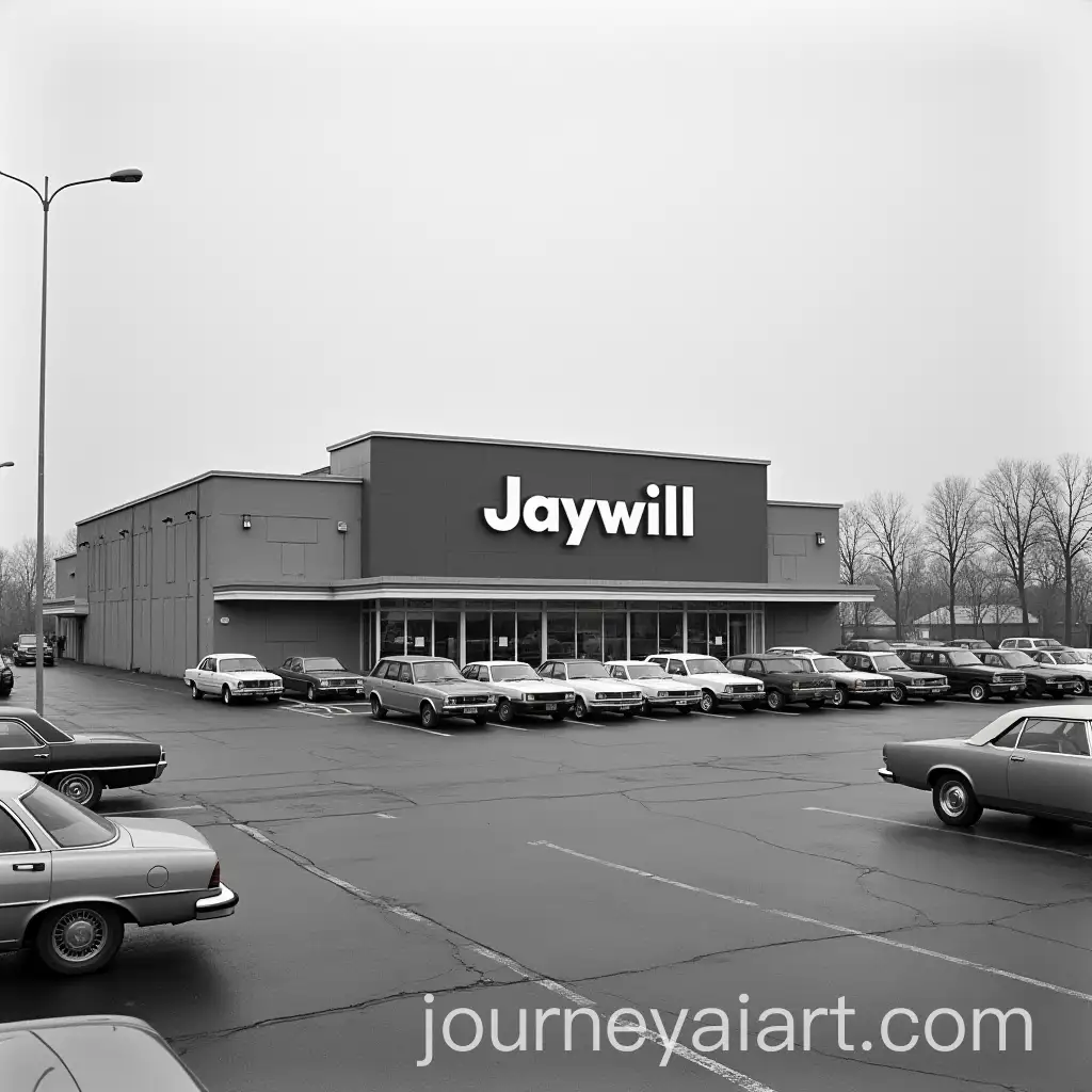 Black-and-White-Photography-of-Jaywill-Supermarket-in-Brutalism-Style-with-Full-Parking-Lot