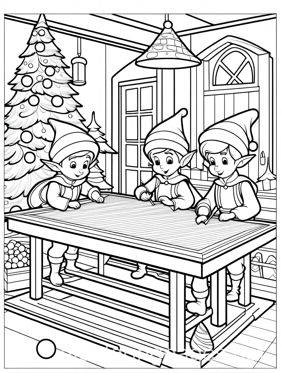 Elves-Coloring-Page-for-Kids-Santas-Workshop-Line-Art