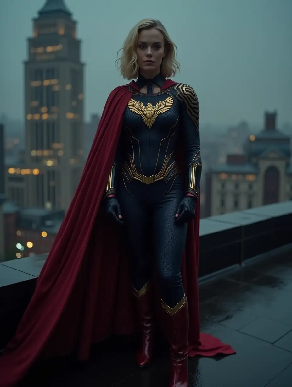 Margot-Robbie-in-Ethereal-Superhero-Suit-on-Rainy-Rooftop-at-Night