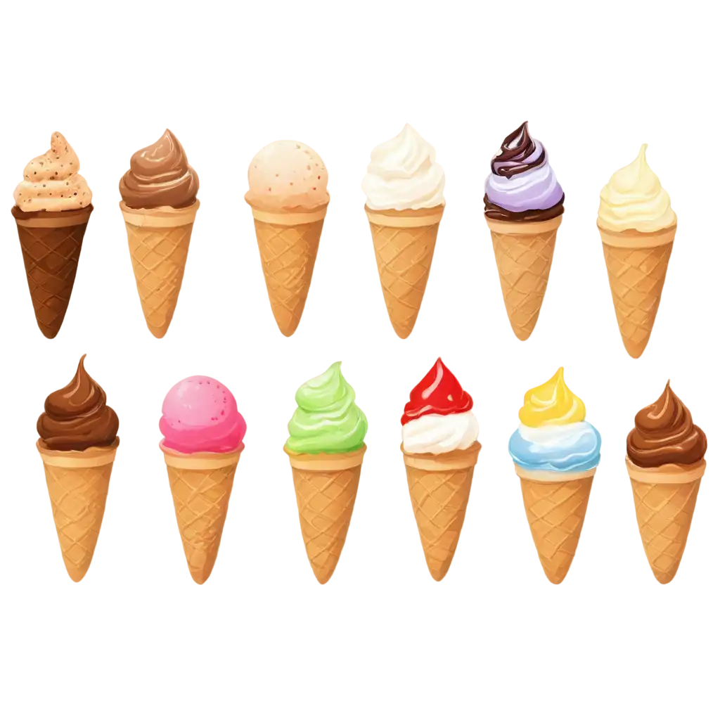 create a cartoon icecream menu consist of 10 different icecreams