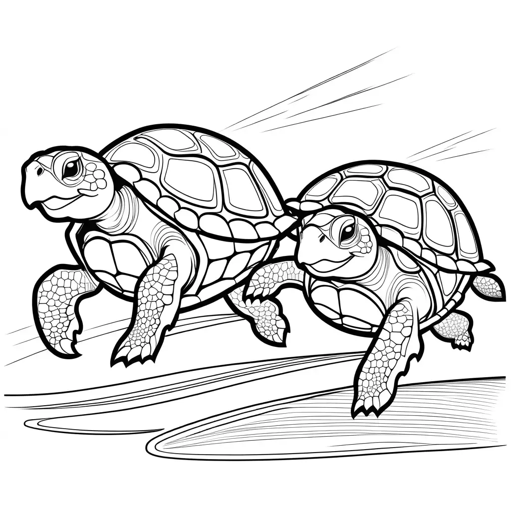 Cartoon-Turtle-Characters-Racing-Coloring-Page