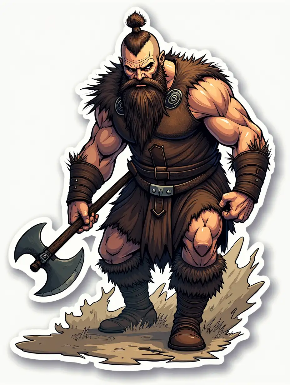 brutal mature viking man, nordic haircut, shaved temples, holding runic hand axe in right hand, muscular, moving action, dynamic angle, sticker, hand drawn, scalable, line art, distinct features, technical illustration, graphic design, vector graphics, precision artwork, digital art, cinematic sensual, sharp focus, masterpiece, vivid colors, intricate