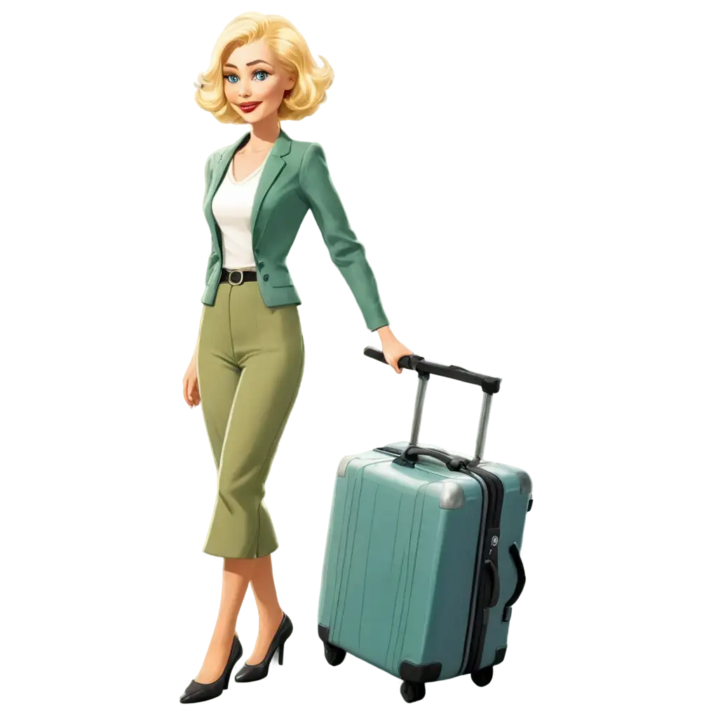 Cartoon-Blonde-Bob-Hair-Lady-with-Trolley-Suitcase-PNG-Image