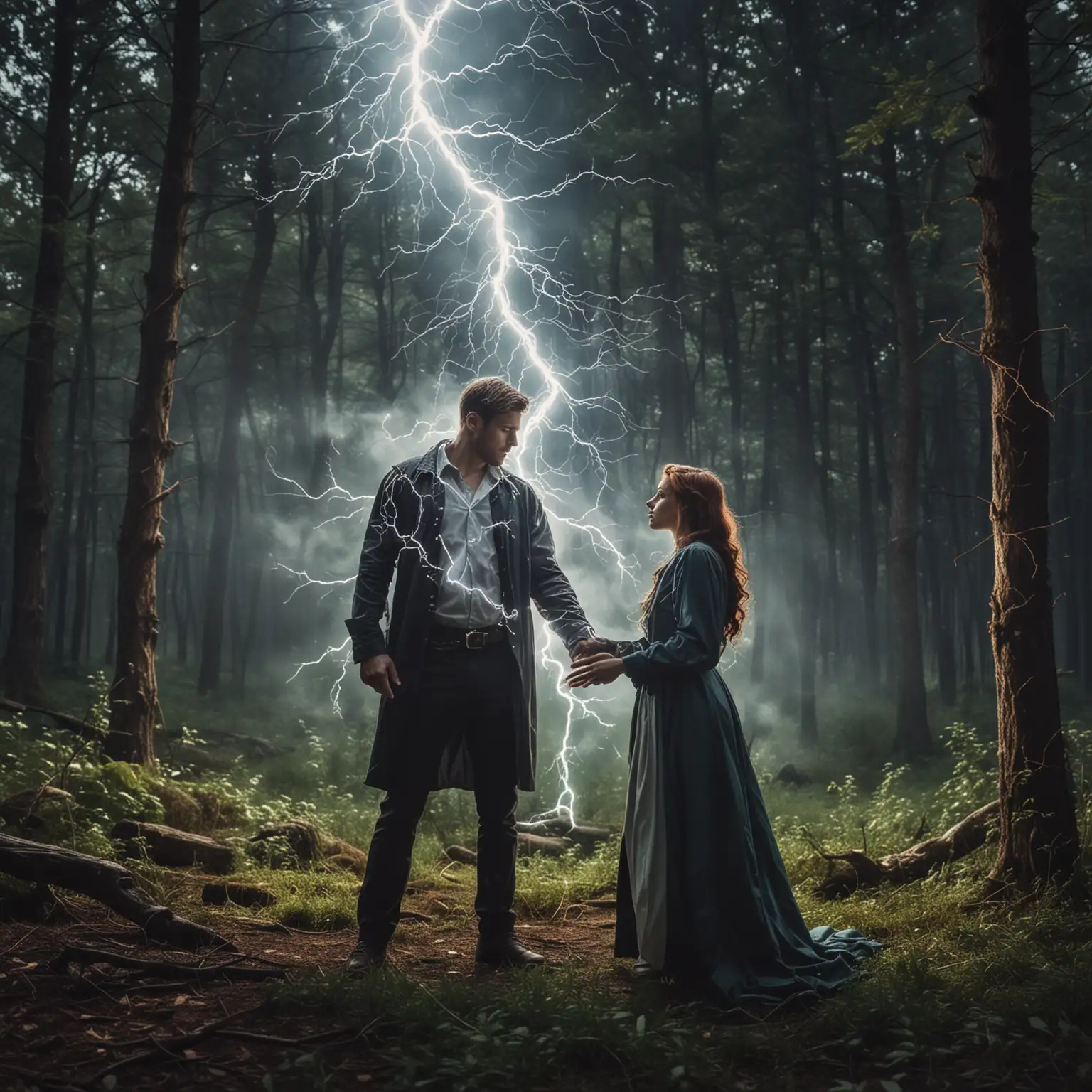 Magical-Couple-Summoning-Lightning-in-Enchanted-Forest