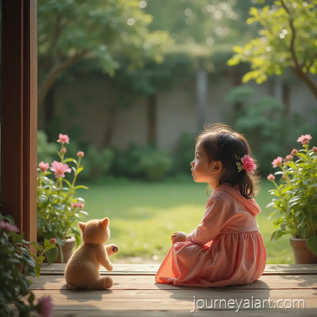 Thoughtful-Little-Girl-in-Garden-at-HomeLittle-girl-in-garden