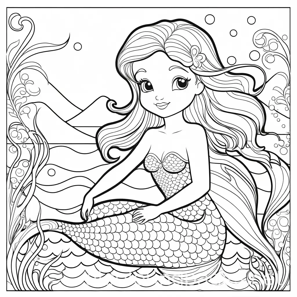 Simple-Mermaid-Coloring-Page-with-Ample-White-Space