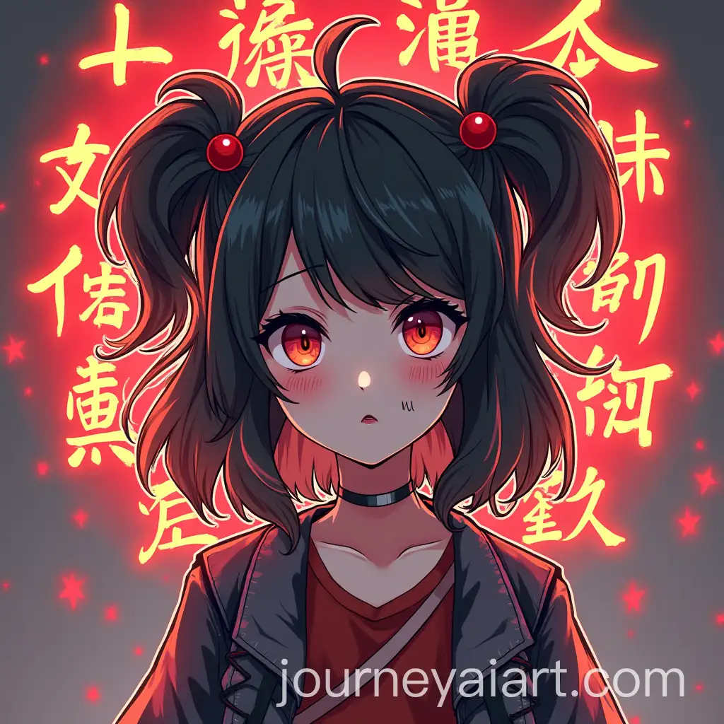 Demonic-Anime-Girl-Surrounded-by-Colorful-Distortion-and-Chinese-Text