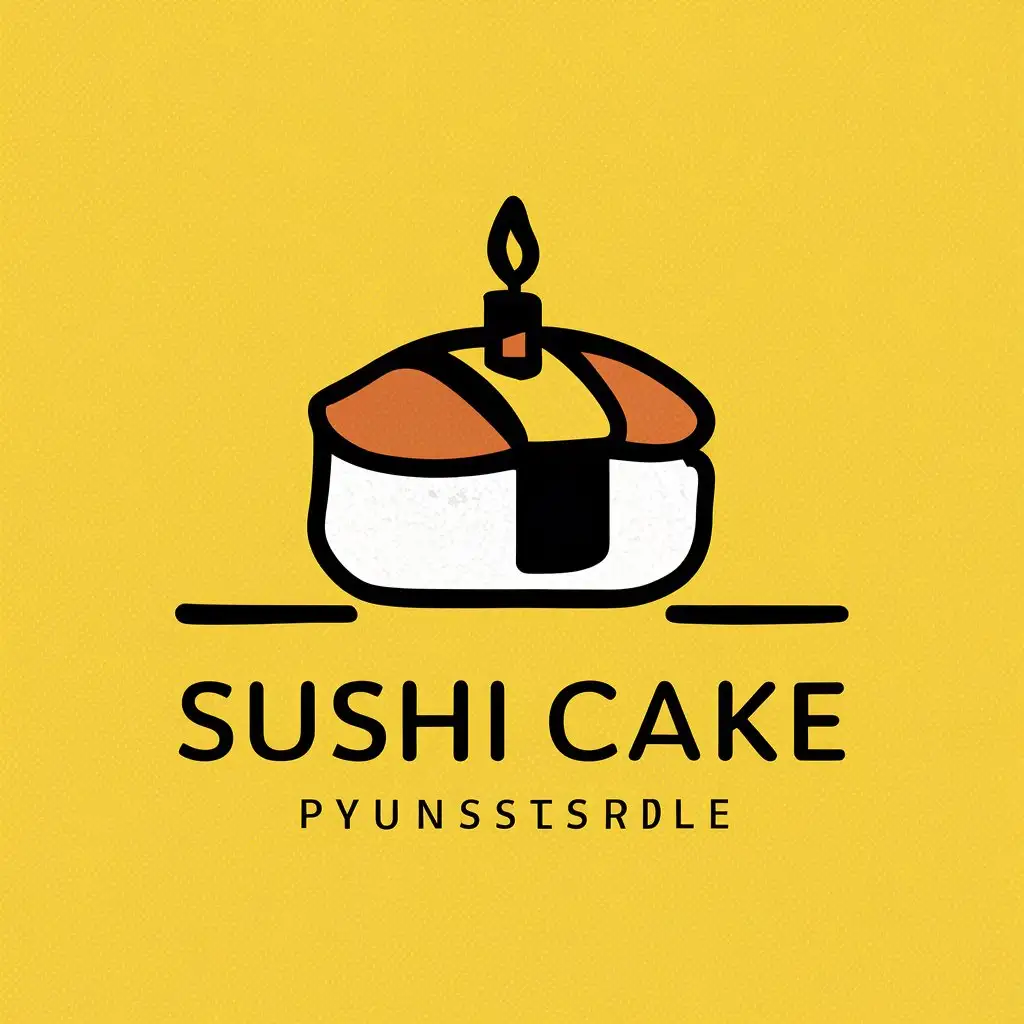 a vector logo design,with the text "Sushi cake", main symbol:A piece of cake in the form of sushi with a candle,Minimalistic,clear background