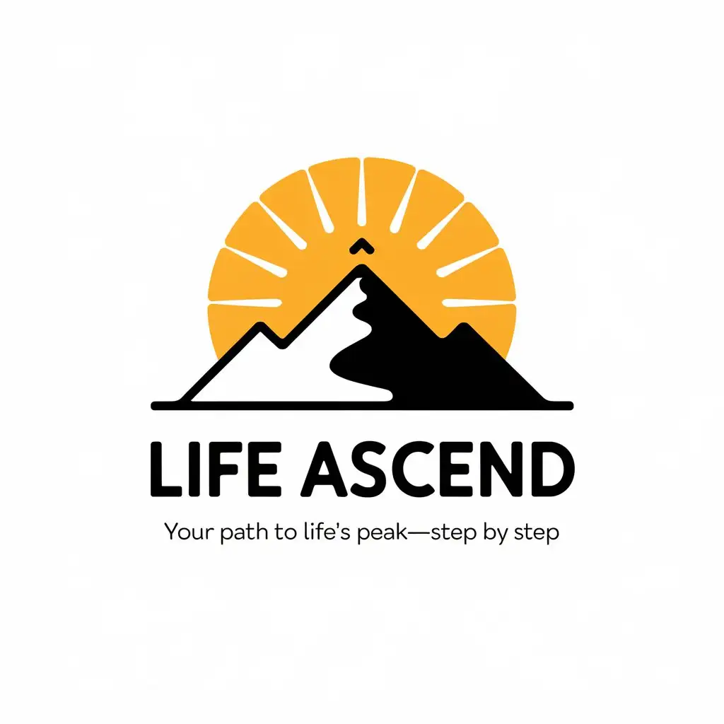 LOGO Design for Life Ascend Mountain Peak with Rising Sun and Progress Arrow