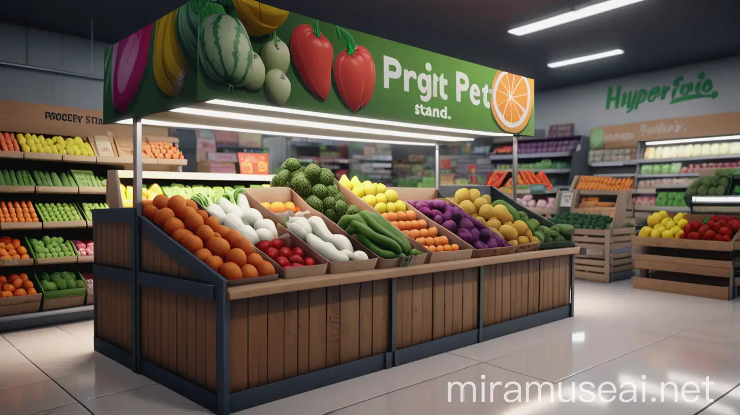 Hyper Realistic 3D Fruit and Vegetable Stand in Grocery Store