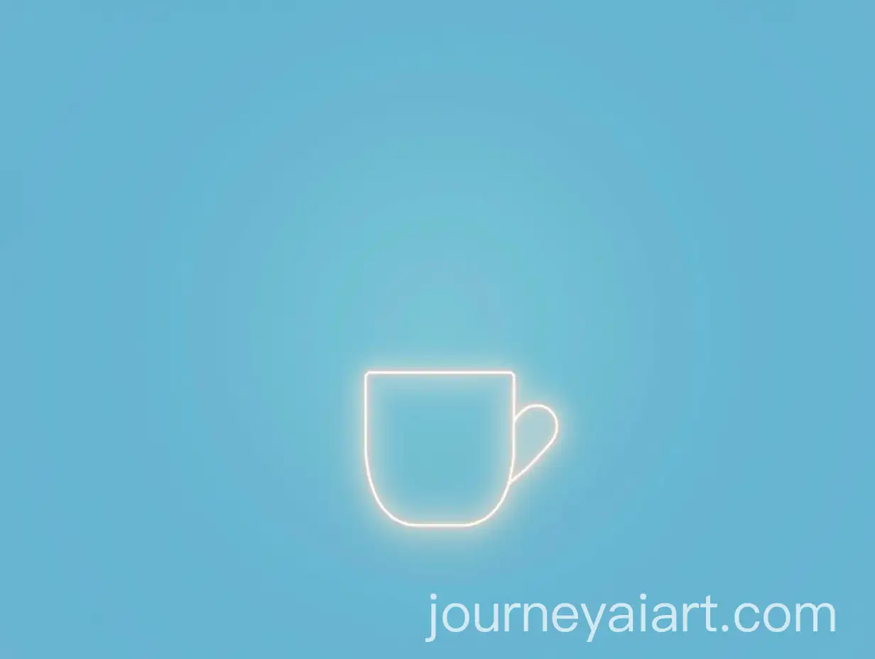 Minimalist-Glowing-Coffee-Cup-Outline-on-Pale-Blue-Background