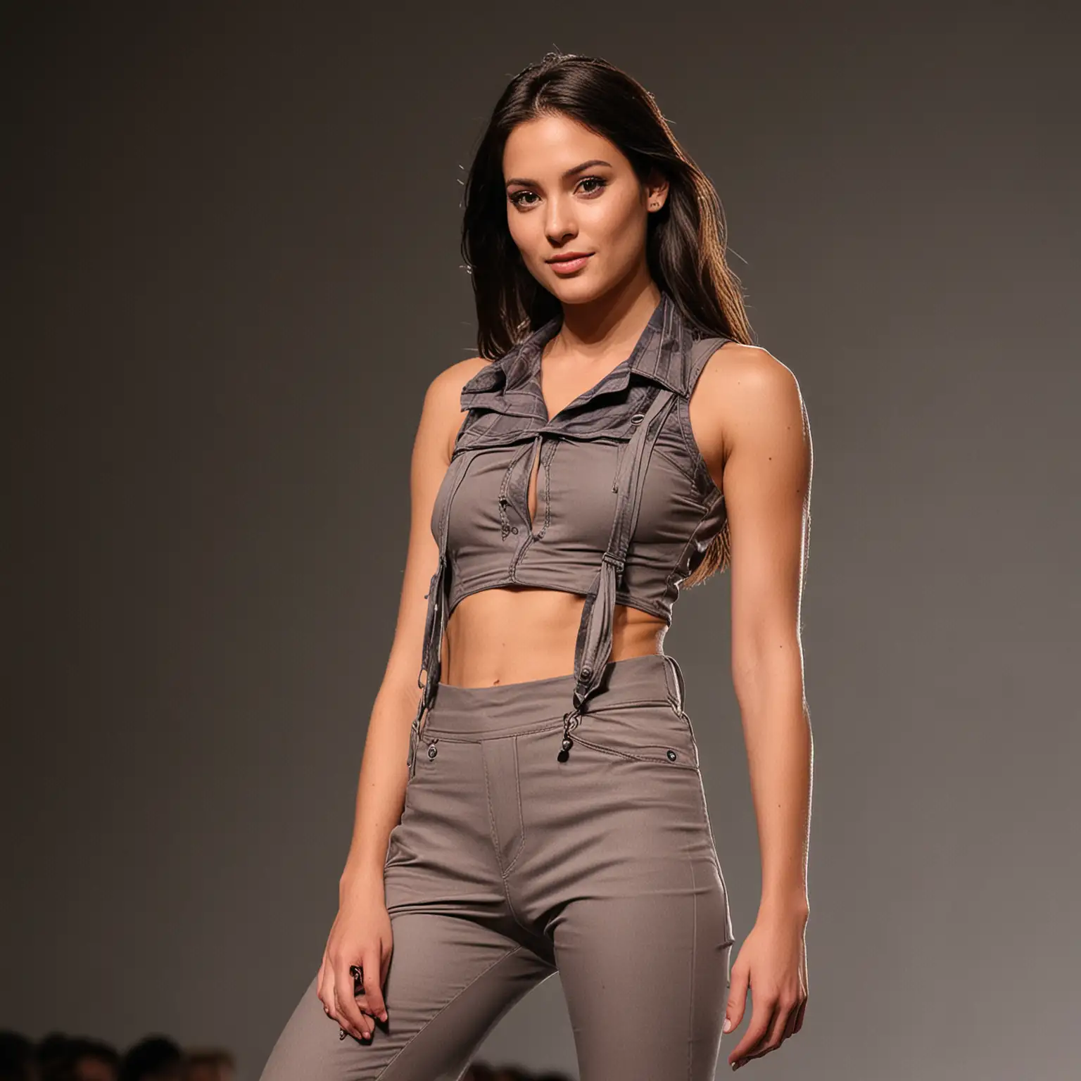 A female model shows off a new outfit.