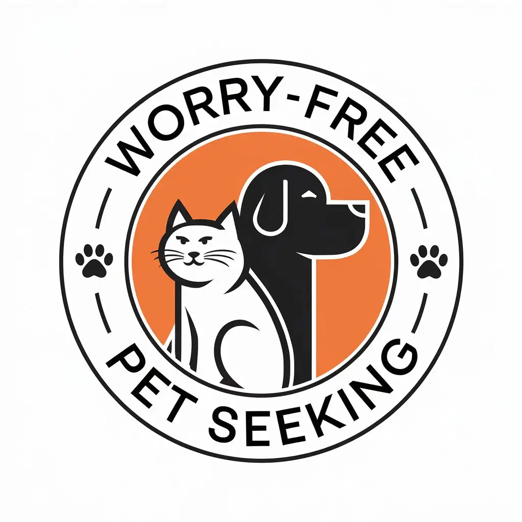 a vector logo design,with the text "Worry-free pet seeking", main symbol:cat dog,Moderate,clear background