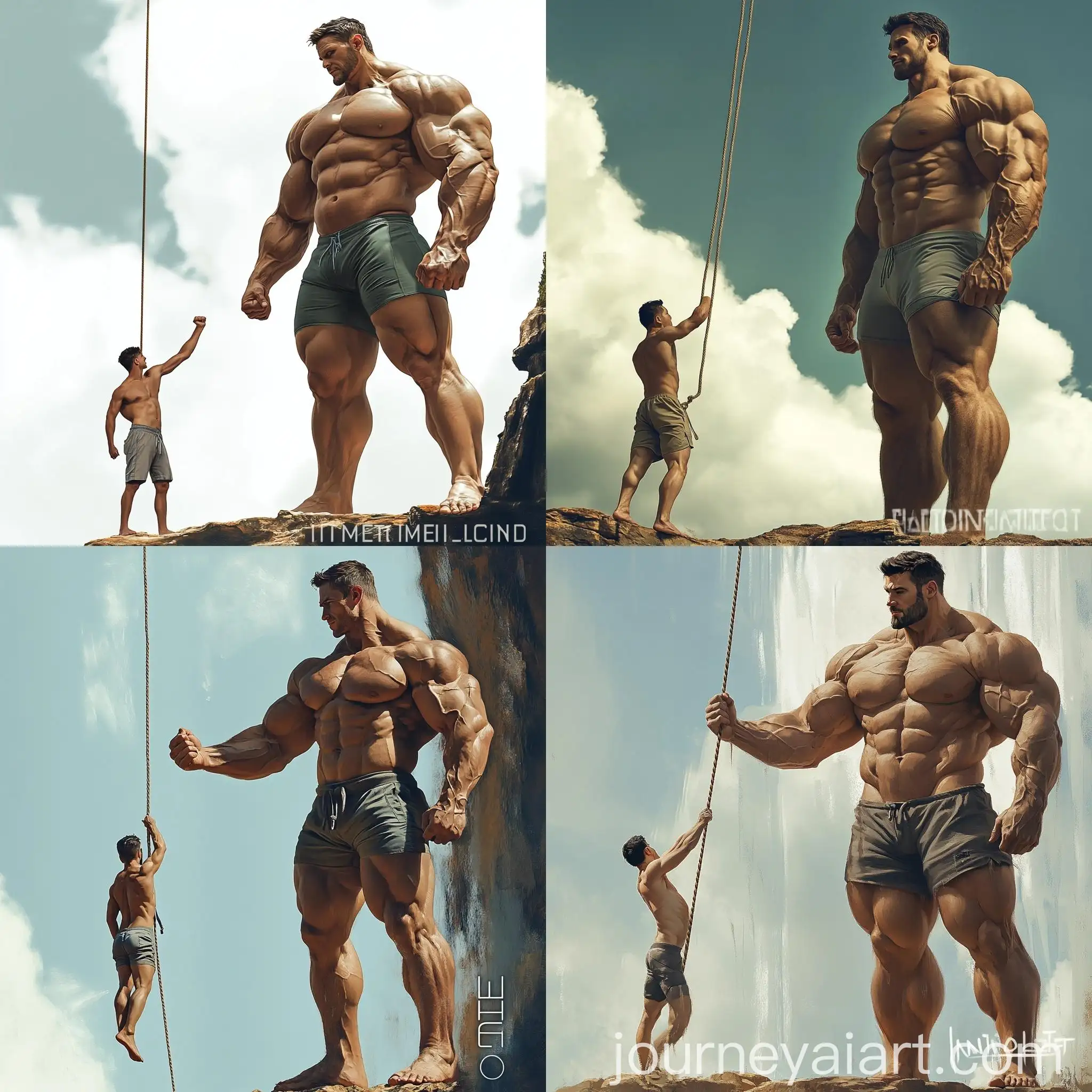 Muscular-Giant-Lifting-Smaller-Man-with-Rope-in-Gym-Setting