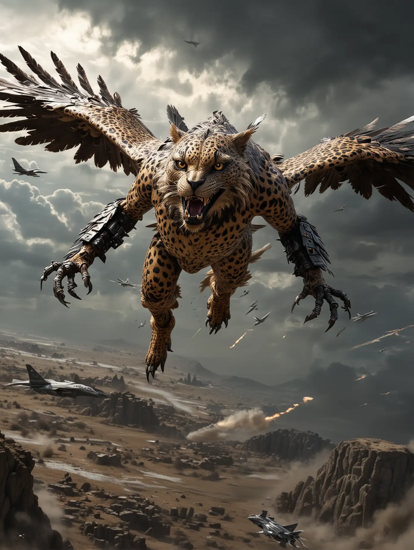 UltraRealistic-Hybrid-Creature-Eagle-Leopard-and-Fighter-Jet-Fusion-in-a-Stormy-Battlefield