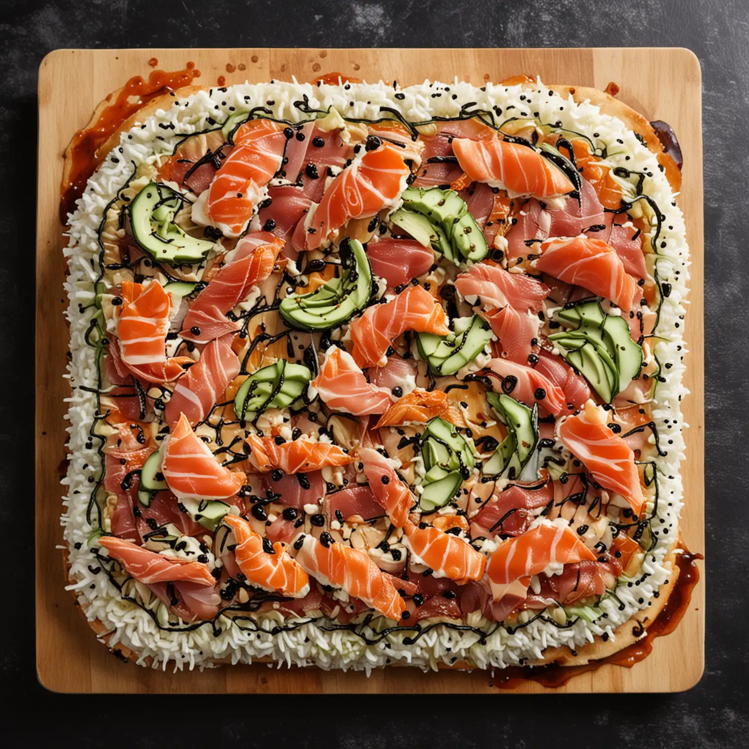 Creative Fusion Sushi Transformed into Artistic Pizza