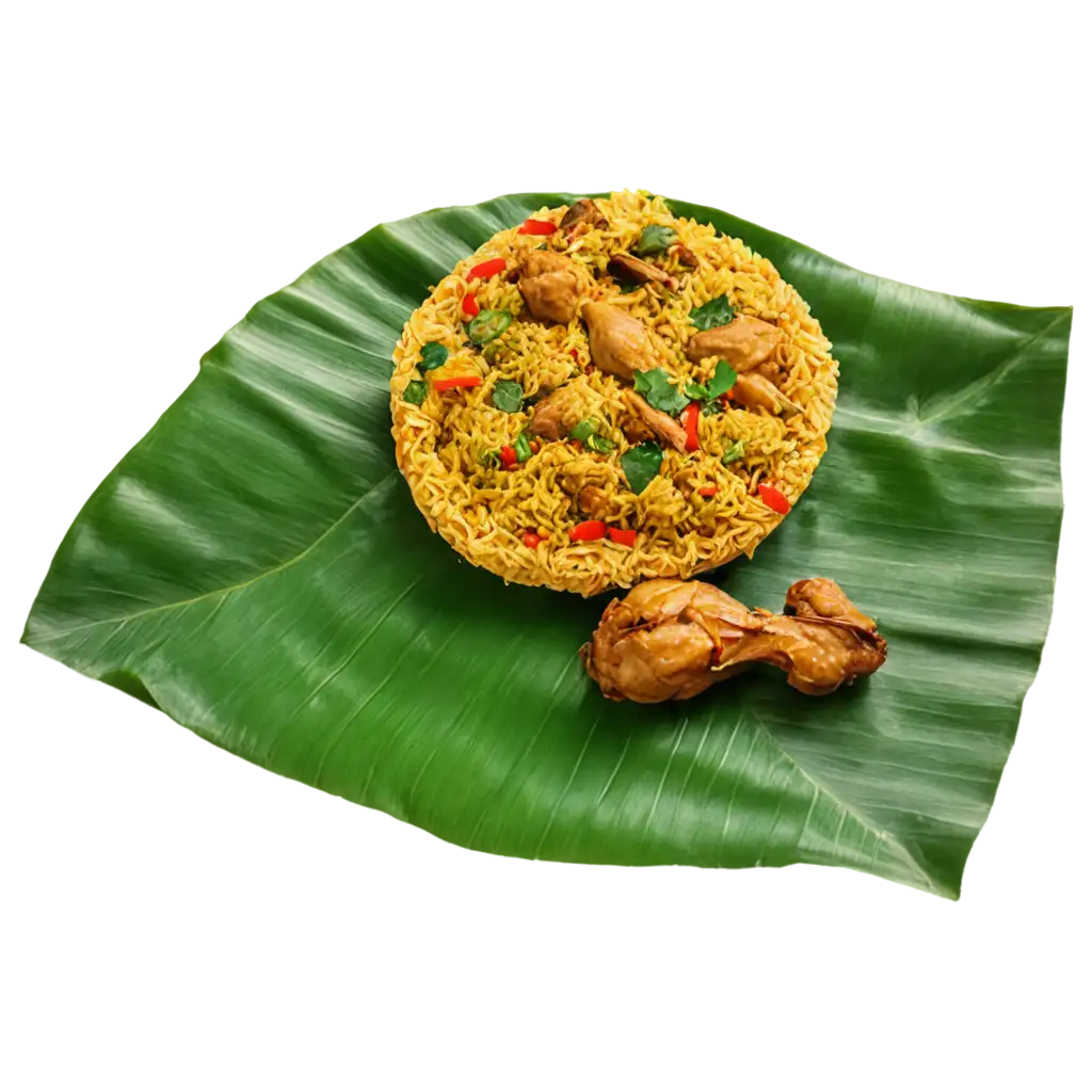 Authentic-Chicken-Biriyani-in-Banana-Leaf-PNG-Image-Savory-Delights-Captured-in-High-Quality