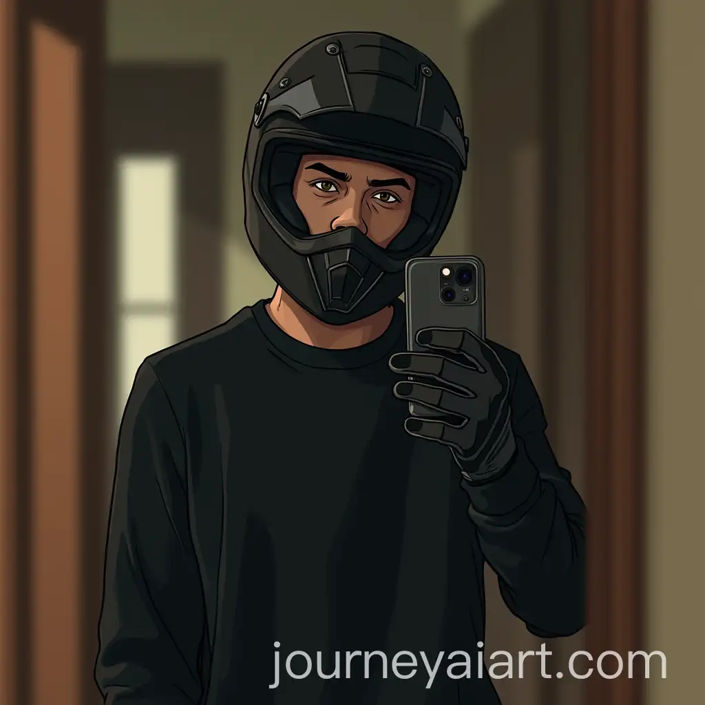 Man-in-OffRoad-Motocross-Helmet-Taking-Selfie-with-Vintage-Aesthetic