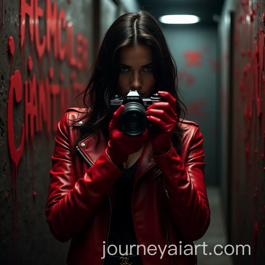 Mysterious-Woman-in-Red-Leather-Chanel-Jacket-in-Urban-Fashion-Scene