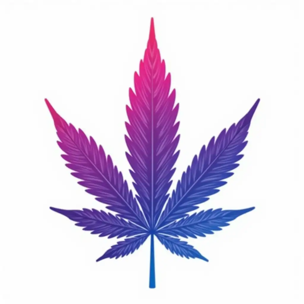 Psychedelic Weed Leaf in Pink Purple and Blue on White Background