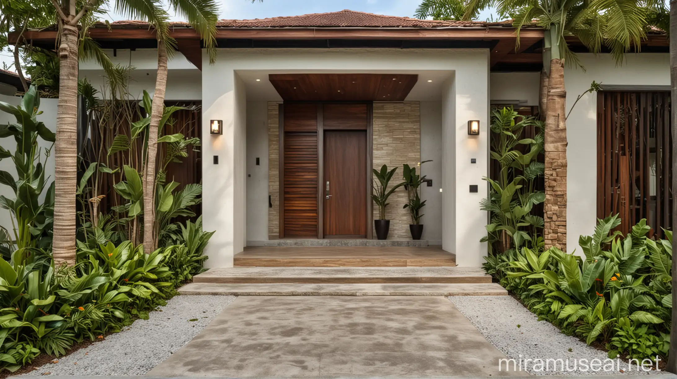 Luxurious Tropical Modern Villa Entrance with Palm Trees