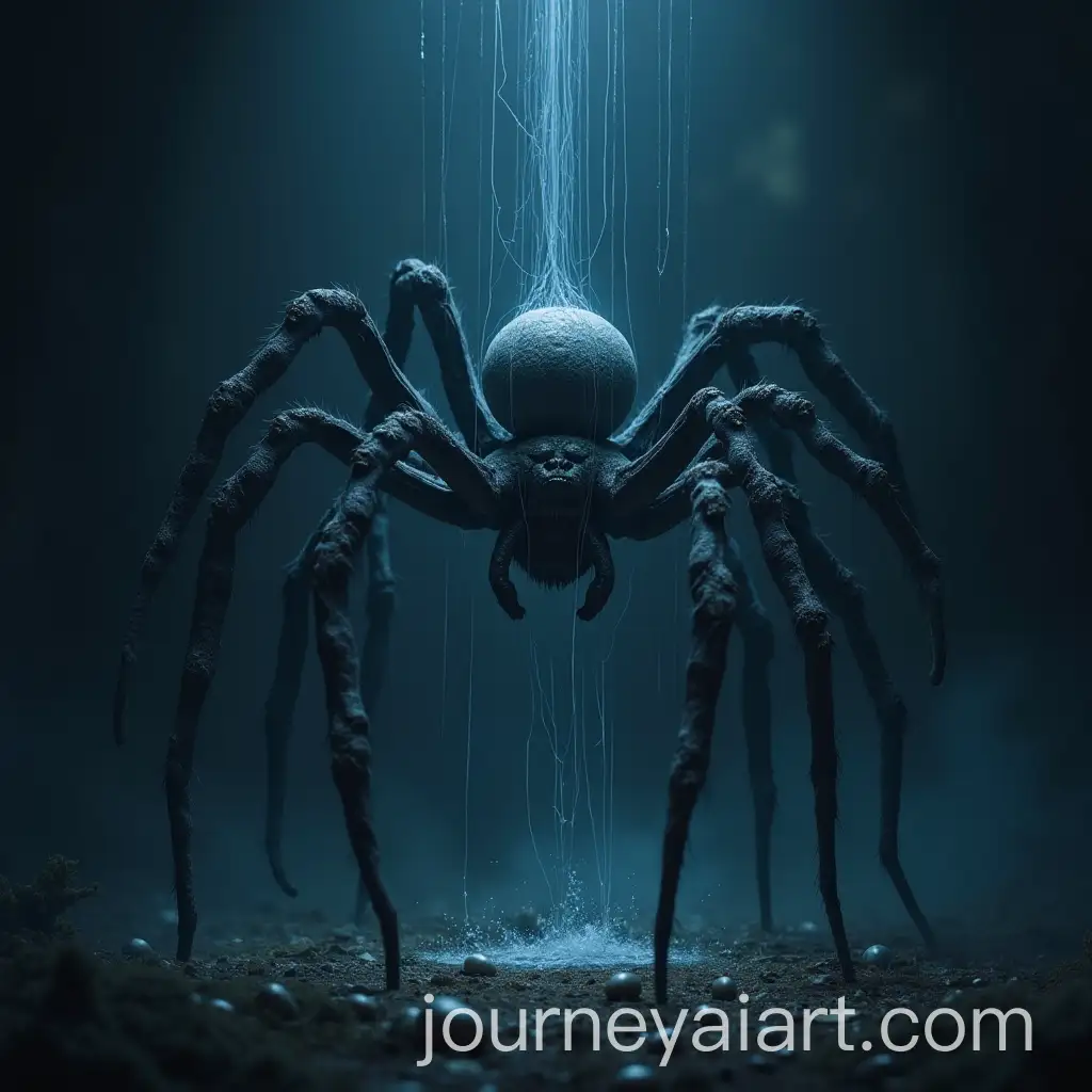 ElsaLike-Spider-Monster-in-Dark-Setting-with-Cocoons