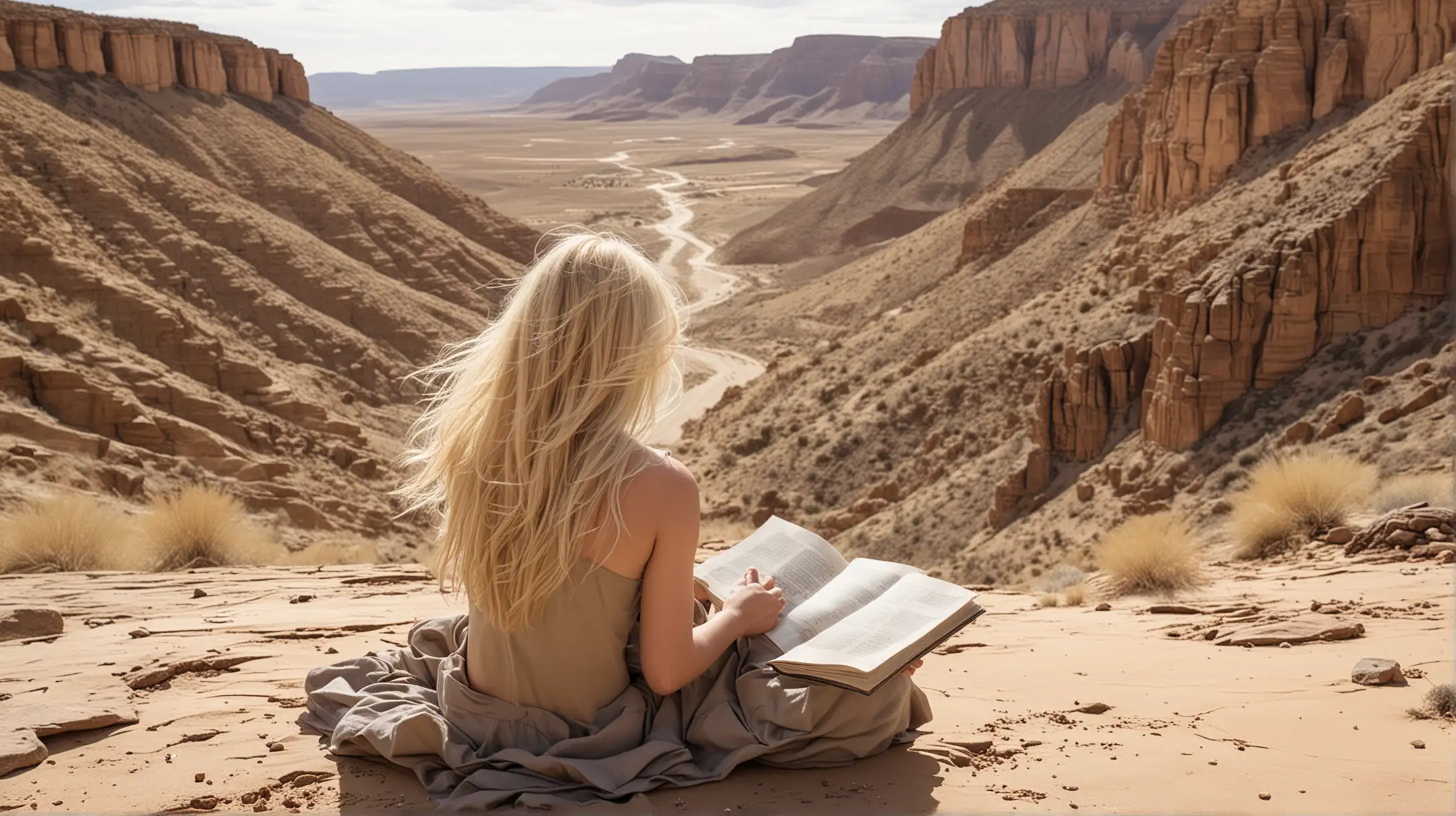 Solitary Blonde Person Overlooking Windswept Desert Cliff