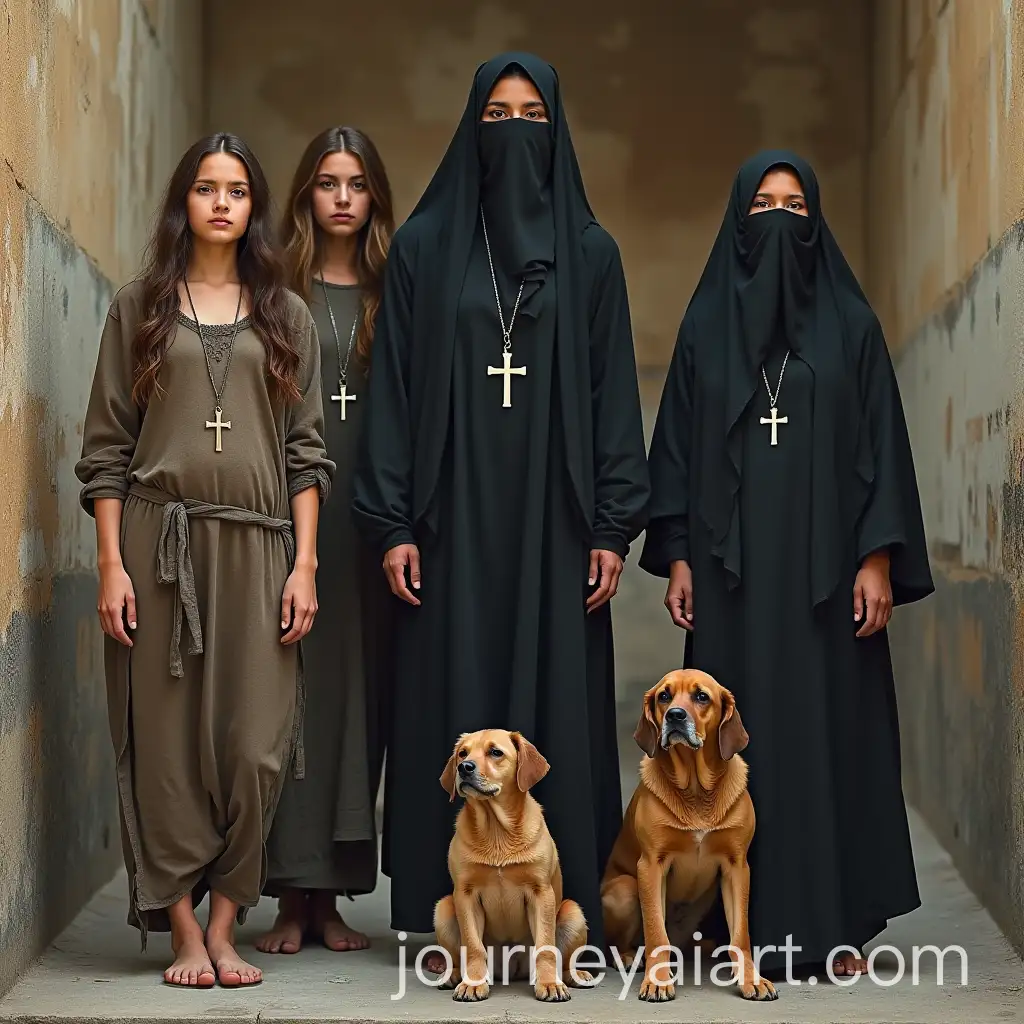 Catholic-Mothers-and-Their-Daughters-with-Dogs-in-Church-with-Muslim-Woman-in-Abaya