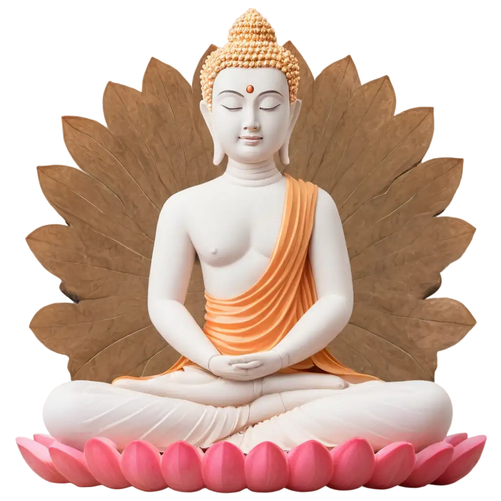 Serene-White-and-Orange-Buddha-Statue-PNG-on-Pink-Lotus-Perfect-for-Spiritual-and-Artistic-Projects