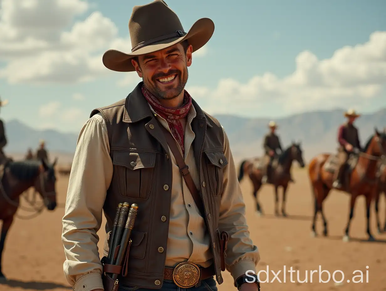 Cowboy-Smiling-Happily-Dropping-Weapons-Before-Duel