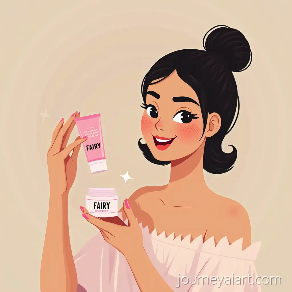 Pretty-Girl-GrabbingAI-Art-Prompt-Expansion-Skincare-Product-at-Fairy-Natural-Cosmetics-Store