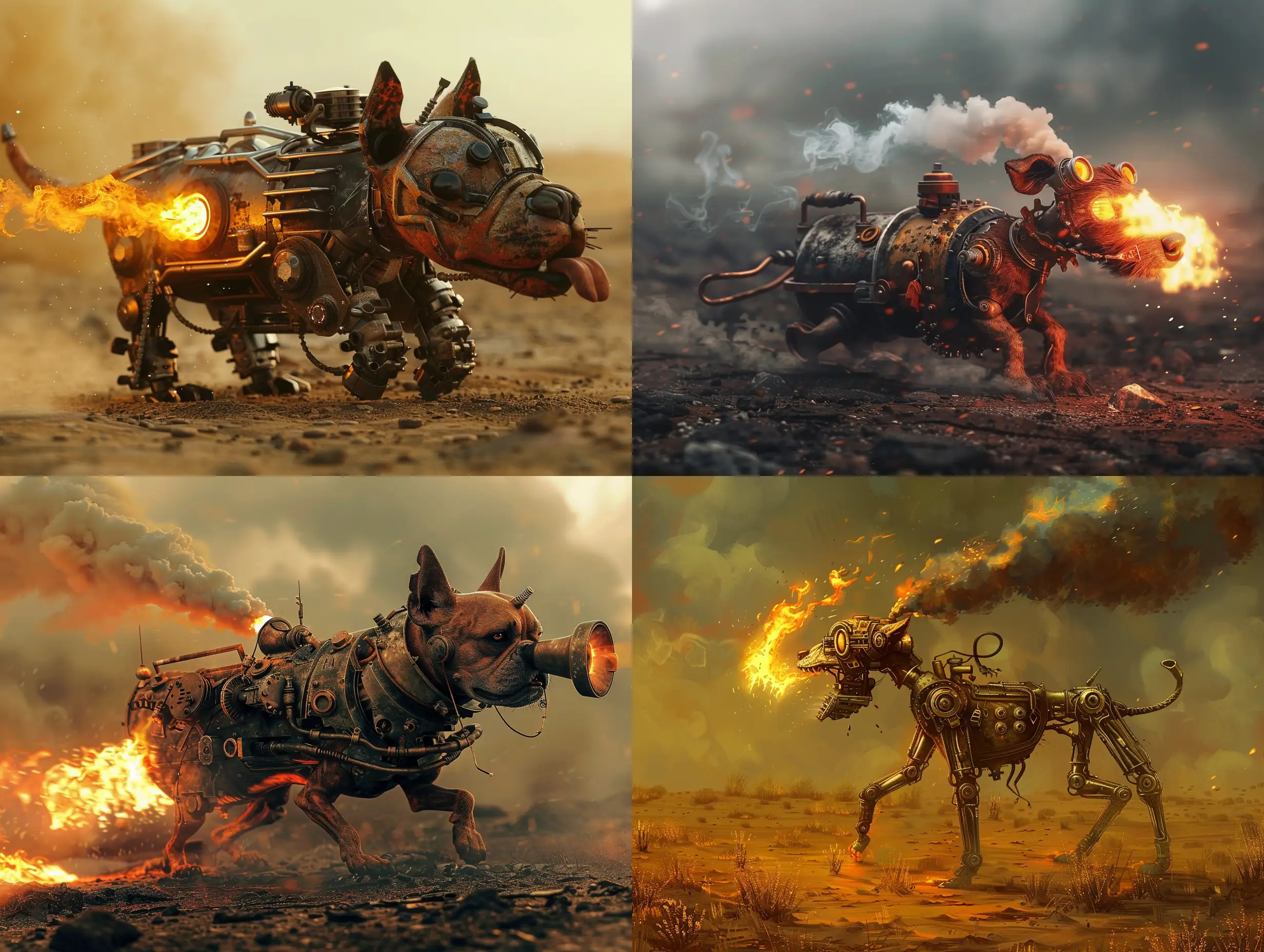 FlameSpouting-Steampunk-Mechanical-Dog-in-Wasteland