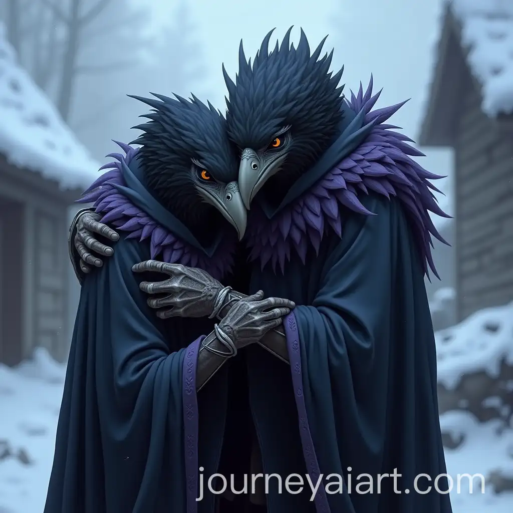 Sorcerer-Kenku-and-Mother-in-Ice-Covered-Village