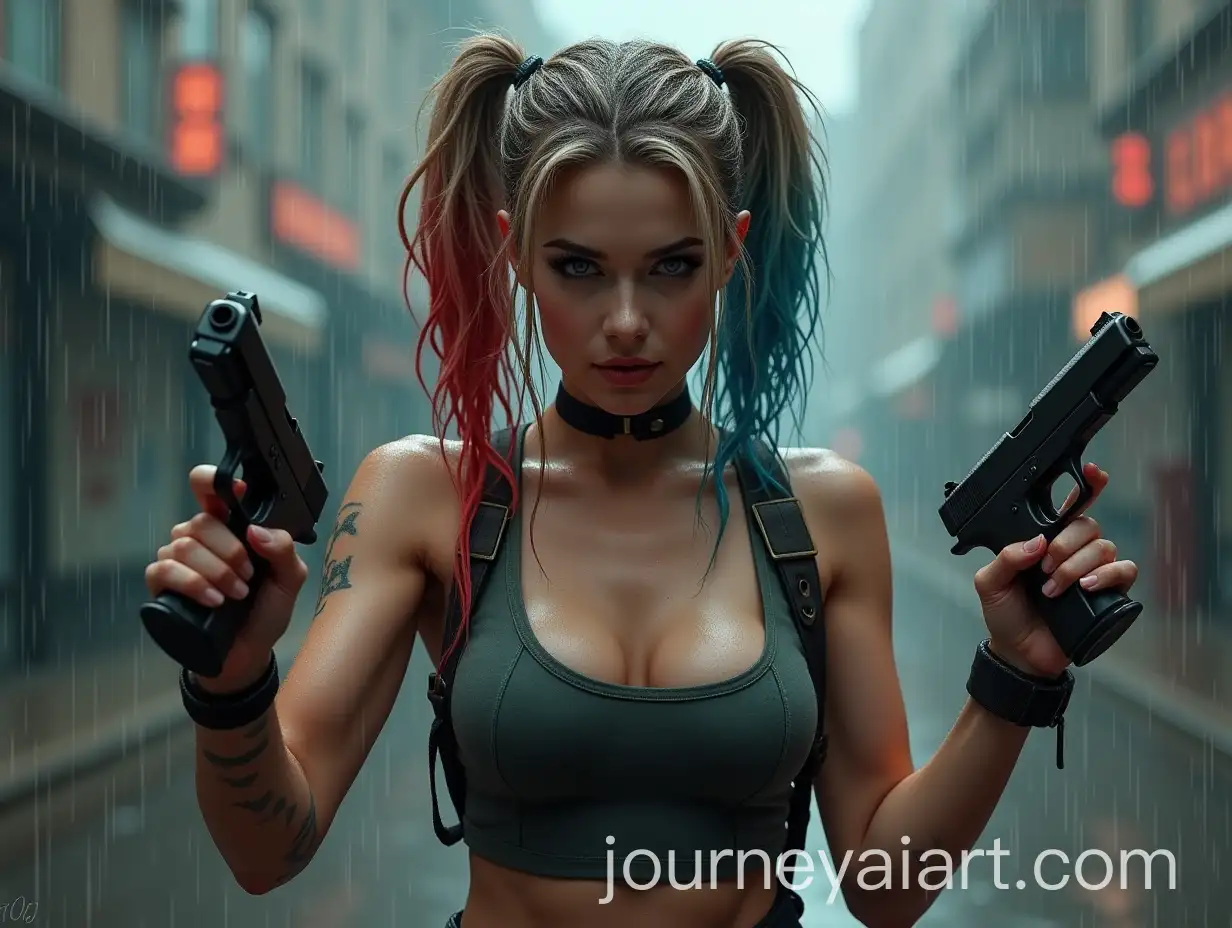 Harley-Quinn-as-Lara-Croft-in-a-Rainy-Urban-Adventure