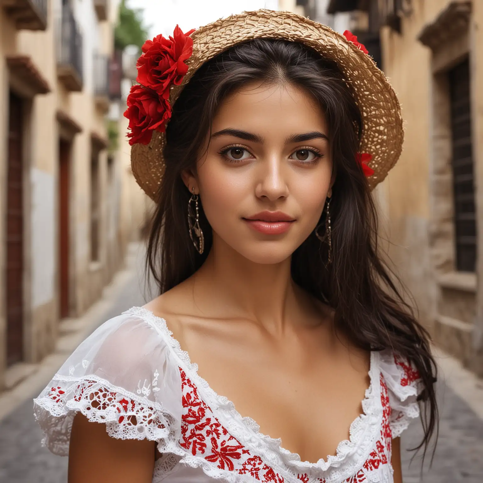 Romantic-Spanish-Girl-with-Red-Roses-in-Garden