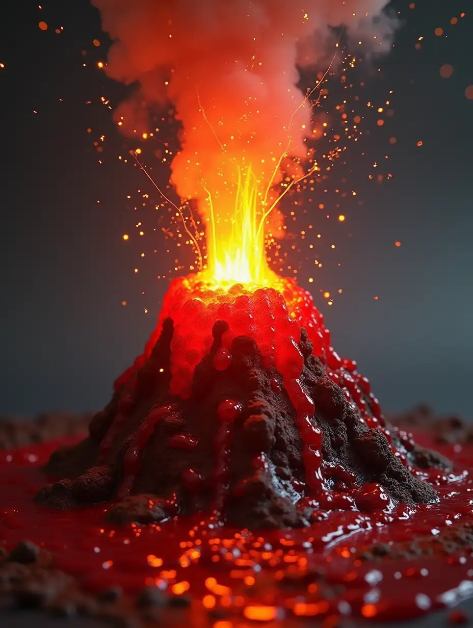 A volcano erupting with strawberry jam