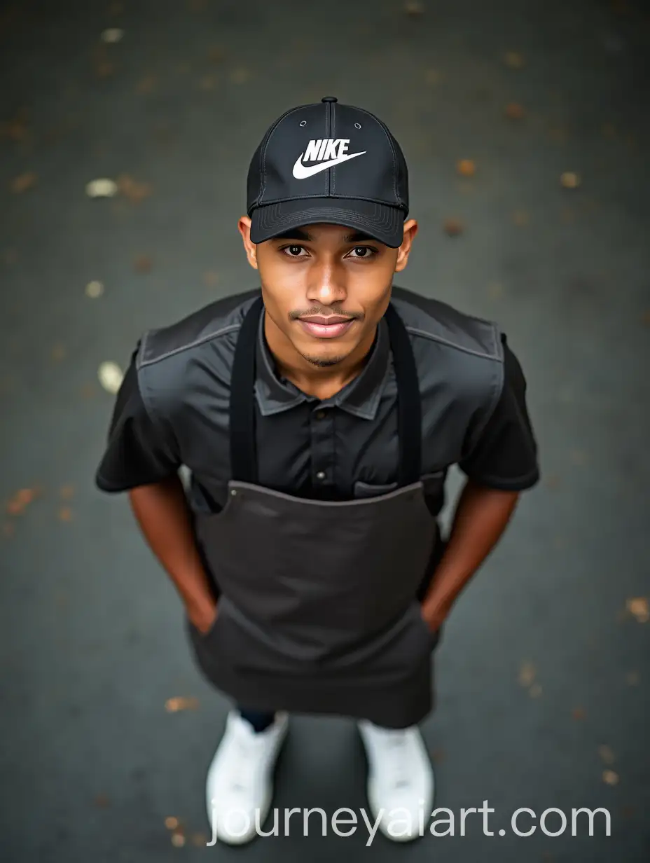 Top-View-of-Indonesian-Man-in-Nike-Hat-and-Waiter-Uniform