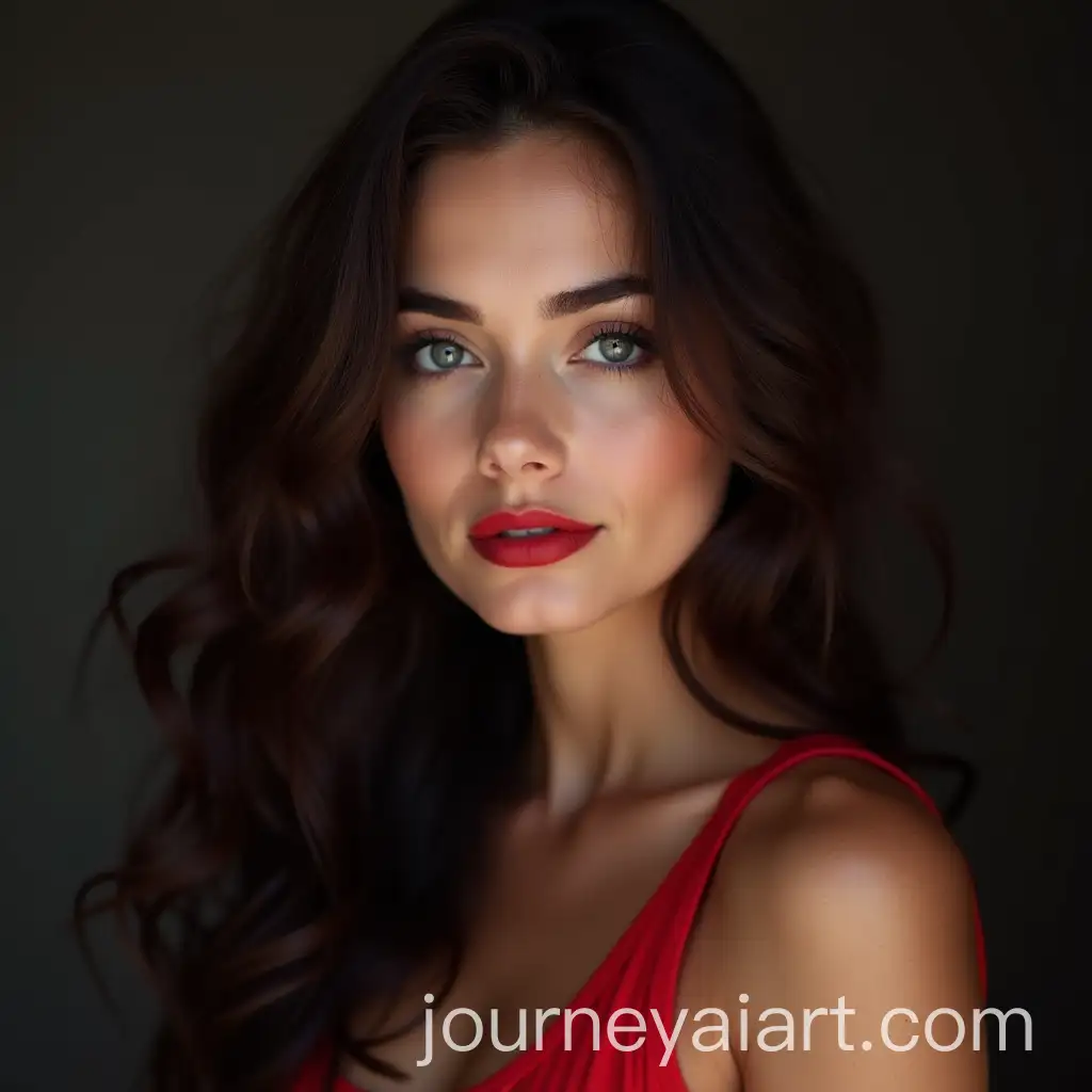 Brunette-Girl-in-Red-Black-and-White-Tones-in-Photoshoot-Poses