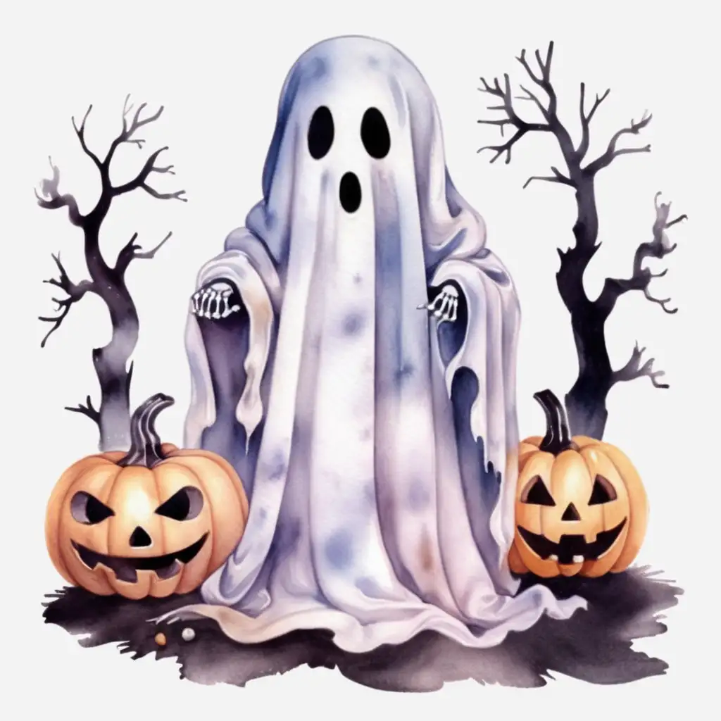 Ethereal Watercolor Halloween Ghost Illustration