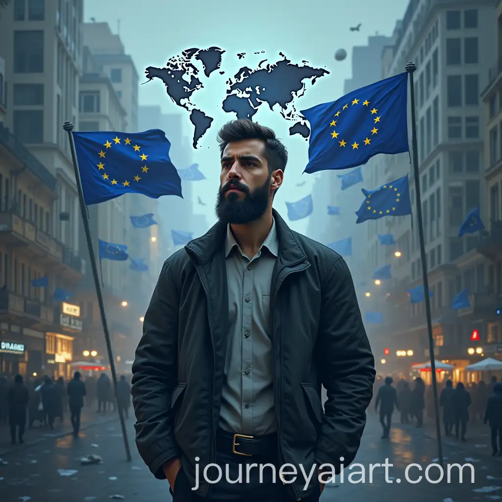 Lebanese-Politically-Engaged-Man-Contemplating-EU-and-Ukraine-Crisis-in-Chaotic-Scene