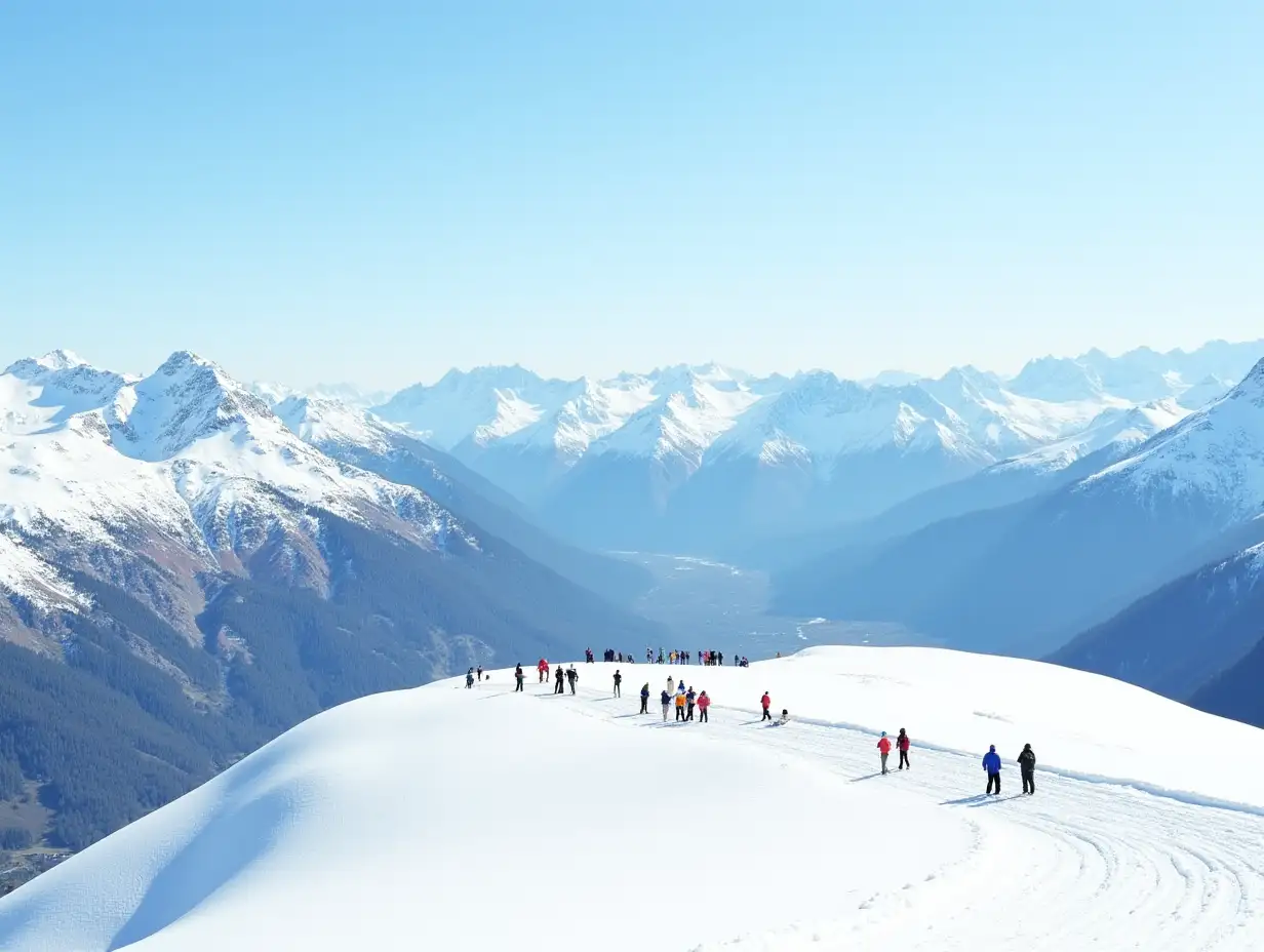 SnowCapped-Mountains-with-Tourists-Enjoying-Winter-Scenery