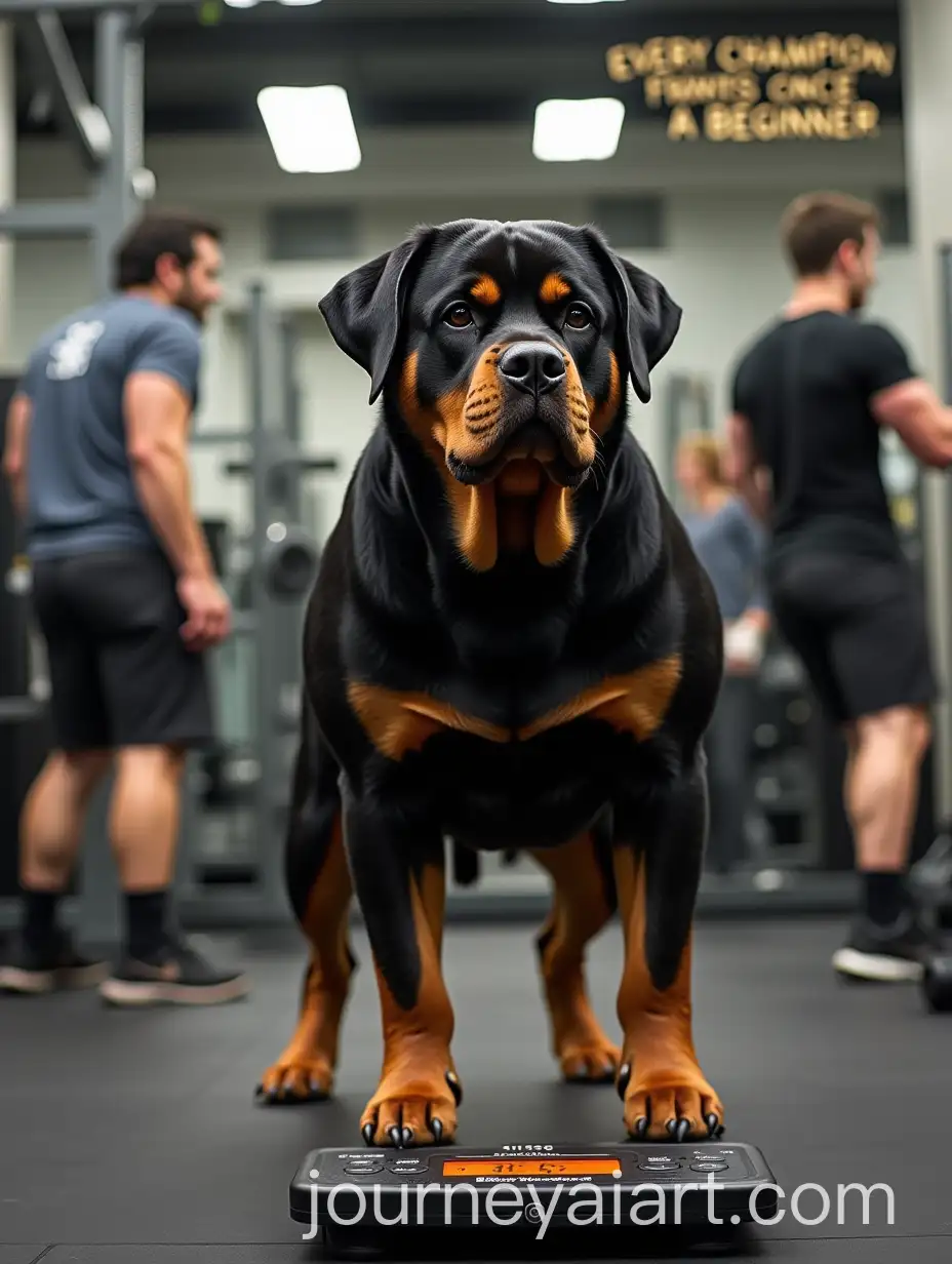 Overweight-Rottweiler-at-Gym-with-Motivational-Quote