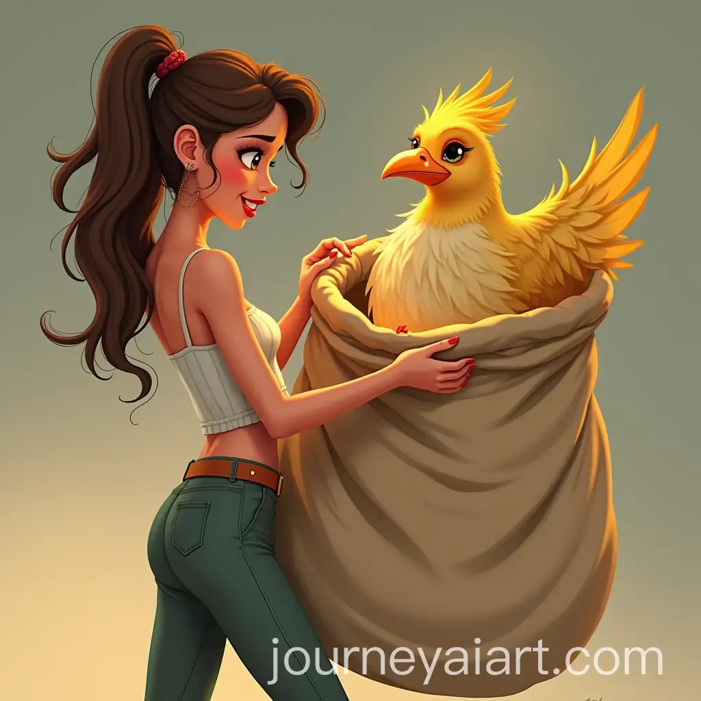 Animated-Image-of-a-Beautiful-Sly-Woman-Grabbing-a-Golden-Feathered-Bird