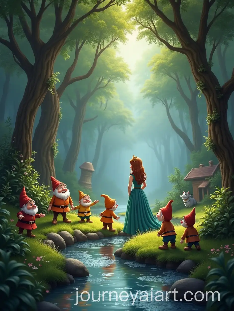 Princess-with-Seven-Dwarfs-in-a-Lush-Jungle-with-Flowing-Streams-and-Wildlife