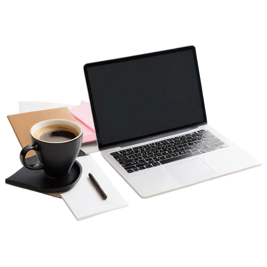 Coffee-MacBook-Paper-Notes-and-Eyeglasses-Flatlay-PNG-Organized-Workspace-Essentials